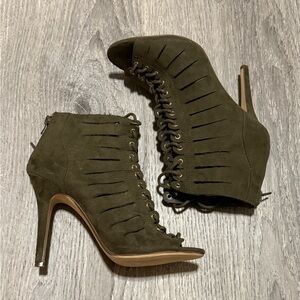 Forever 21 Peep Toe Ankle Booties | Dark Green Stiletto Heels (Sz 7) ✨